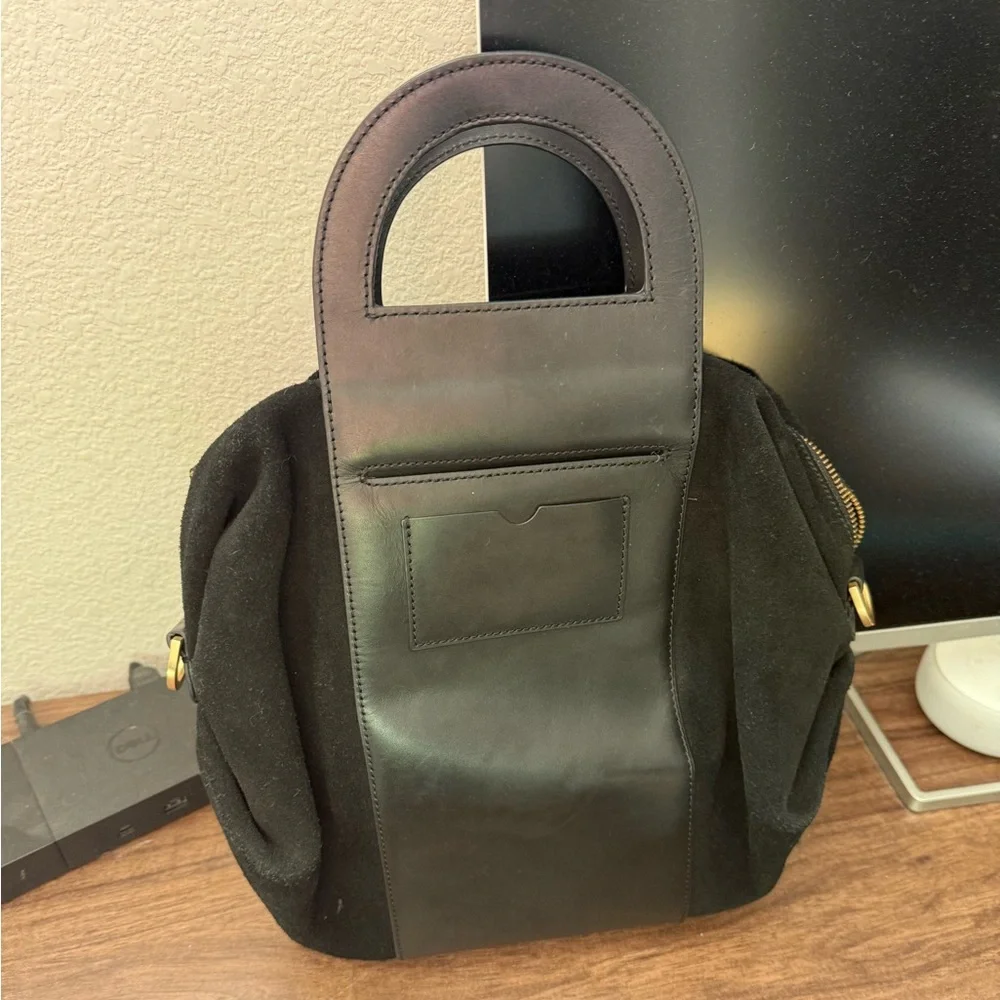 Kate Spade Saturday Black Cutout Handle Tote Modern Minimalist Leather & Canvas - Picture 1 of 4